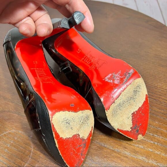 37 (7) CHRISTIAN LOUBOUTIN patent leather animal print lace up booties EUC - Picture 9 of 11